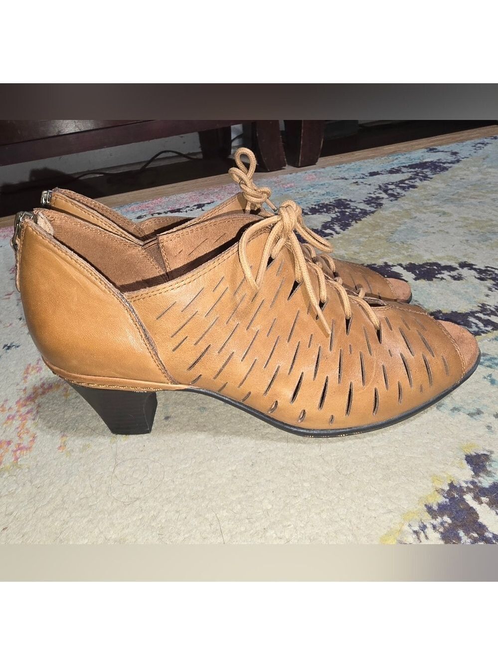 Rockport Tan Lace-Up Peep-Toe Heels